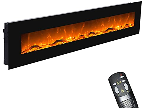 GLOW FIRE Elektrokamin mit Heizung und Kaminfeuer (Wandkamin) - elektrischer Kamin mit LED-Licht, Heizlüfter, Deko & Fernbedienung - zum Aufhängen an der Wand, max. 1500 W - Schwarz, 183 cm