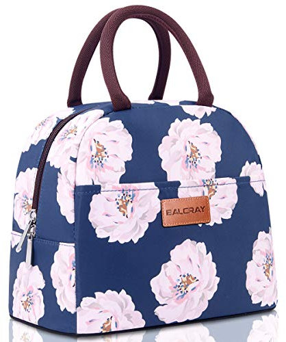 BALORAY Lunchtasche für Damen und Herren, isolierte Lunchbox für Erwachsene, wiederverwendbare Lunchtasche für Arbeit, Picknick oder Reisen (rosa Blume)