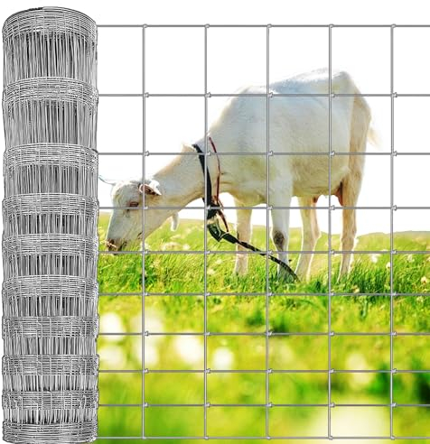 Amagabeli 50m Drahtzaun 100/8/15 Wildzaun Schwerlast Feuerverzinkt Knotengeflecht Forstzaun dickverzinkter Stahldraht Weidezaun Vlierendraht Knotengeflecht Zaun für Forst Landwirtschaft