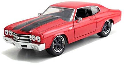 Jada Toys Fast & Furious Dom's Chevy Chevelle SS, 1970, Spielzeugauto aus Die-cast, öffnende Türen, Kofferraum & Motorhaube, Maßstab 1:24, rot