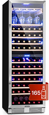 Klarstein Einbau-Weinkühlschrank, 2 Zonen Getränkekühlschrank Klein, Kleiner Weinschrank 433L, Wein-Kühlschrank Klein mit Glastür, Indoor/Outdoor Flaschenkühlschrank, Wine Fridge 165 Flaschen