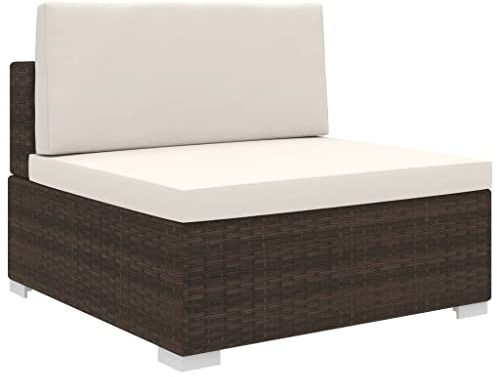 vidaXL Mittelsofa mit Auflagen 1 STK. Gartenmöbel Sofa Gartensofa Rattansofa Rattanmöbel Lounge Poly Rattan Braun Stahlrahmen 70x70x52,5cm