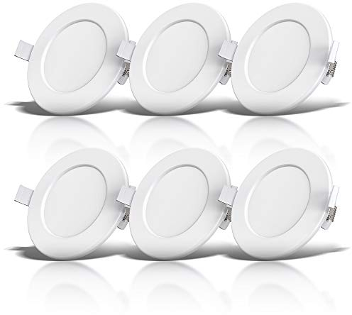 B.K.Licht - 6er Set LED Bad Einbaustrahler 230V flach, warmweiße Lichtfarbe, Lochdurchmesser 100mm, LED Spot, Deckenspots, Spots, Einbauleuchten, Einbauspots, Badezimmer, 115x30 mm, Weiß