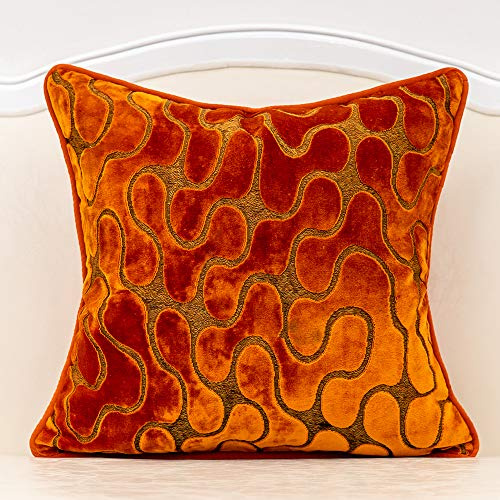 Yangest Kissenbezug, geometrisch, quadratisch, Samt, gebranntes Orange, gewellte Linie, moderner Kissenbezug mit Reißverschluss, für Sofa, Couch, Schlafzimmer, Wohnzimmer, Stuhl, 45,7 x 45,7 cm
