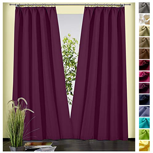 heimtexland ® Dekoschal Baumwolle Uni Blickdicht Vorhang Kräuselband Gardine Lila Aubergine HxB 245x135 Typ625