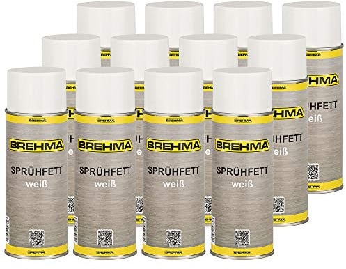 12x BREHMA Weisses Sprühfett mit PTFE -50°C bis +170°C, Schmierfett, Schmiermittel