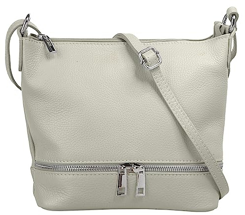 Cluty Umhängetasche Echt Leder Damen Made in Italy, verstellbarer Schultergurt, Handtasche mit Reißverschlüssen, verstärkter Boden