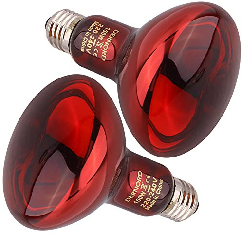DERNORD Infrared Heat Lamp for Reptiles - 150W Red Basking Spot Bulb Night Heat Lamp for Tortoise Chameleon Puppy Bearded Dragon Poultry Vivarium Terrarium 2 Pack