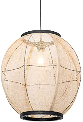 Qazqa Orientalisch Pendelleuchte, Pendellampe - Rob - Braun, Oval, Holz, 46cm, Ideal als Wohnzimmerlampe