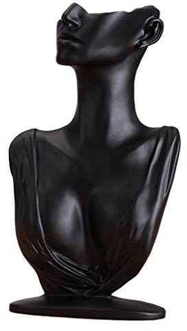 Hellery Mannequin Buste, Collier Boucle d'oreille Mannequin Tête Buste, Bijoux Présentoir Fait en Résine 20x7x32cm - Noir
