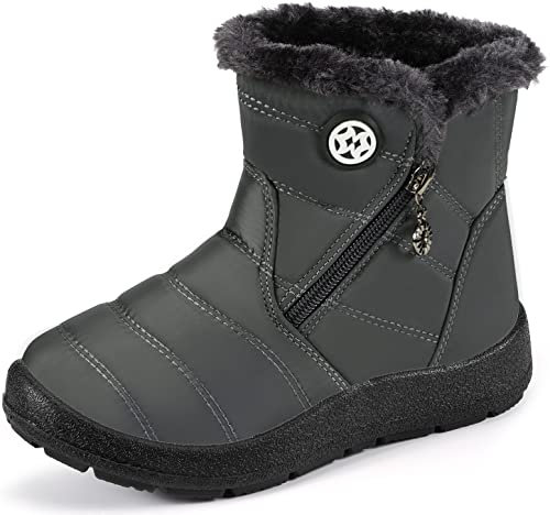 Stivali da Neve Ragazzi Ragazze Scarpe Invernali Bambini Fodera Calda Stivali Piatto Impermeabili Stivaletti Morbide Antiscivolo Grigio#2 34 EU = 35 CN