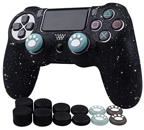 RALAN Coque de protection antidérapante en silicone pour manette de PS4 Slim/PS4 Pro sans fil/filaire avec 4 capuchons de préhension en forme de patte de chat et 8 poignées noires pour pouce Pro.