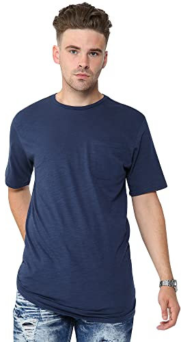 Love My Fashions® Men's Plain T-Shirt Crew Neck and Short Sleeve Casual Relaxed Fit Cotton Top with Front Pocket Navy Blue