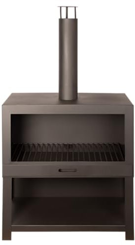 Esschert Design - Tuinkachel L - met Houtopslag - Zwart - Staal - Zwart - 76,4 x 38 x 137,1 cm