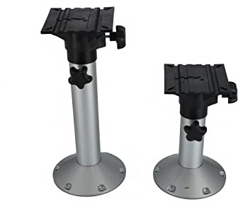 Stuhlbein Stuhlfuß Höhenverstellbar mit Drehscheibe Kunststoff drehbar | ABS | Aluminium | Langlebig | Für Boot | 173 x 173 mm | Ø 225 mm | Farbe: silber-schwarz