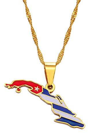Stylish-Art Kuba Mit Flaggen-Karte Mode-Anhänger Und Kettenhalsketten,Kubanische Nationalität Für Frauen Männer Karten Geometrie Schmuck Amulett Patriotische Ornamente