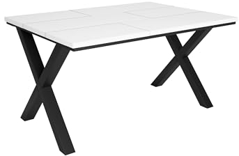 Skraut Home - Mesa de Comedor | 6 Comensales | 140 | Robusta y Estable Gracias a su Estructura y Patas macizas | Ideal para reuniones Familiares | Blanco | Estilo Industrial