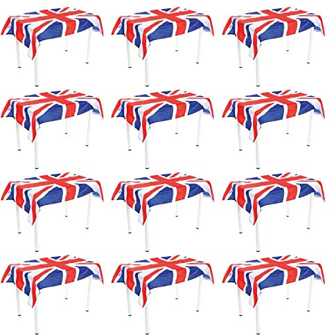 I LOVE FANCY DRESS Union Jack Flag Tablecloth - Pack of 12-5ft x 3ft Polyester Table Cloth with Union Jack Flag Print - King's Coronation Street Party Table Cover Tableware Decoration