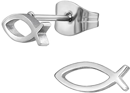 Bungsa Unisex-Ohrstecker christliches Fisch-Symbol aus 316L Edelstahl