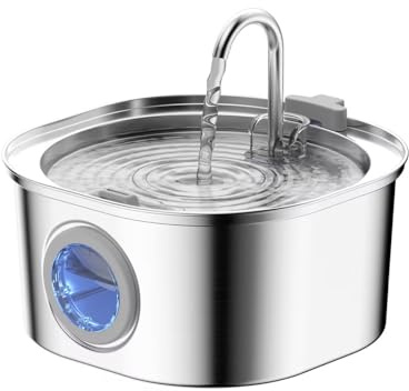 PEKTACO Cat Water Fountain Stainless Steel, 3.2L/108oz Cat Water Dispenser with Quiet Water Pump and Water-Level Window, Dishwasher Safe Pet Drinking Fountain for Cats Indoor with Replacement Filter