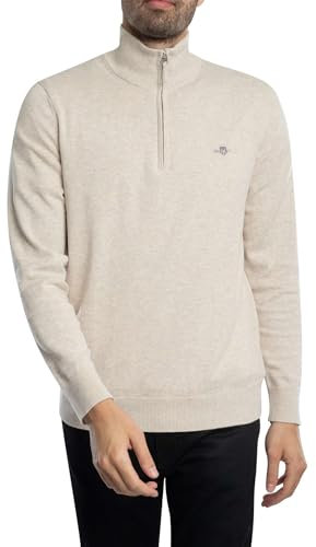 GANT Mens Cotton Half Zip Sweater Light Beige L
