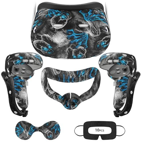Oculus Quest 2 Accessories - VR Set with Controller Grip, Shell, Face, Lens Covers & 10 Disposable Eye Covers