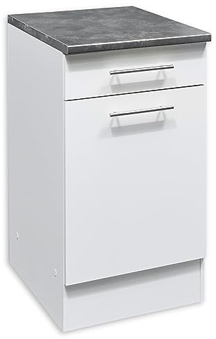 Eddy Moderner Küchenunterschrank in Weiß matt, Metallic Grau - Geräumiger Unterschrank Küche mit viel Stauraum - 50 x 90 x 60 cm (B/H/T)
