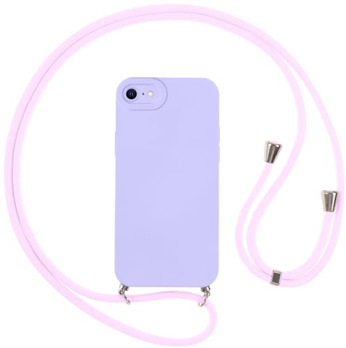 Vauki Cover per iPhone 8/iPhone SE 2020/iPhone 7/SE 2022 con Cordino, Silicone Custodia con Laccio Collana Tracolla, Antiurto Ultra-Sottile Protettiva Cellulare Case per iPhone 8, Viola