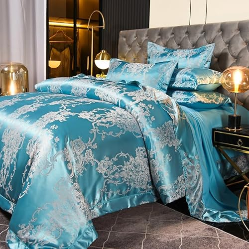 Tospass Bettwäsche 135x200 Satin Microfaser 2Teilig Himmelblau Jacquard Stickerei Prozess Blumen Bettwäsche-Sets - 1 Bettbezüge 135x200 und 1 Kissenbezüge 80x80 mit Reißverschluss
