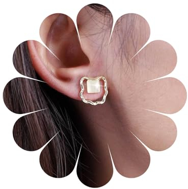TseenYi Vintage Opal Quadratische Ohrstecker Gold Unregelmäßige Quadratische Ohrringe Kleine Mondstein Ohrringe Hohle Quadratische Geometrische Ohrringe Kleine Quadratische Hohle Ohrringe Schmuck