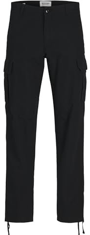 JACK & JONES Mens Cargo Combat Trouser Relaxed Fit Button Fastening Pants for Men UK, Black- 31W / 30L