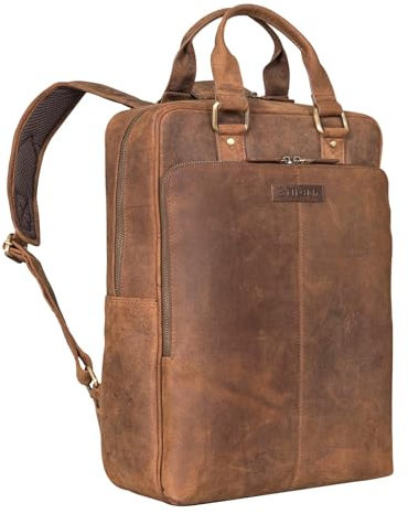STILORD 'Ingo' Schmaler Laptop Rucksack Leder 15,6 Zoll Herren & Damen Backpack Vintage Business Rucksack Eleganter Reiserucksack Tagesrucksack Echtleder, Farbe:avani - braun