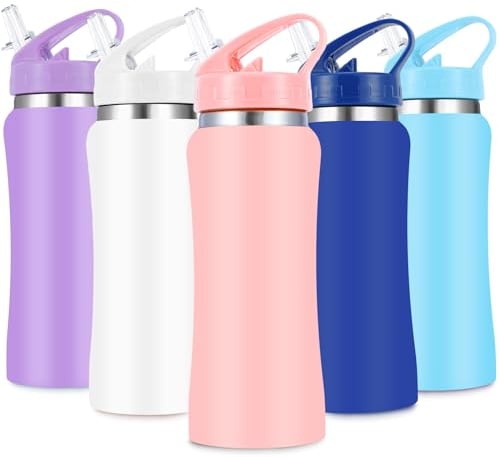 Kids Stainless Steel Insulated Water Bottle with Straw,350 ml Small Water Bottles for School Reusable Metal Vacuum Small Flask Leakproof Keep Drinks Hot Cold for Boys Girls Toddlers Children(Pink)
