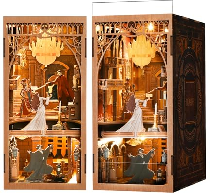 MiniCity Book Nook, Miniatur Puppenhaus Booknook Kit, 3D Holz Puzzle Buchstütze Bücherregal einfügen Dekor mit LED-Licht für Jugendliche und Erwachsene (Phantom of The Opera)