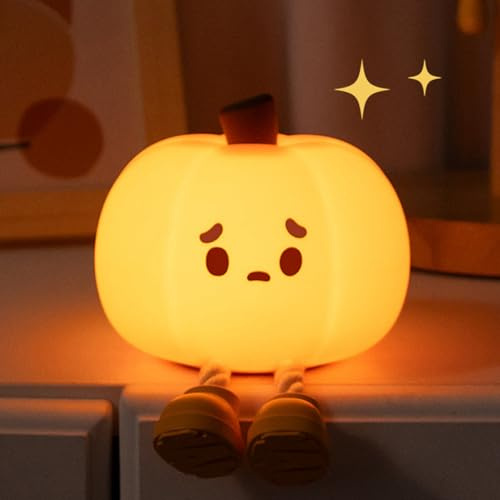 LUCKKY Pumpkin LED Night Light, Kürbis Nachtlicht Kinder, Silikon Nachtlicht Baby Nachtlampe, LED Stilllicht Dimmbar Touch mit Timer, Aufladbar Nachttischlampe Babyzimmer