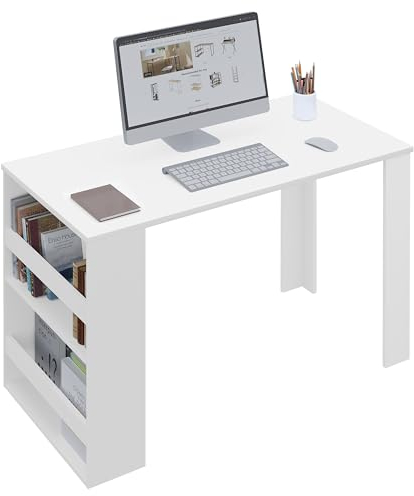 eSituro Scrivania Ufficio Compatta con Libreria Integrata - Bianco Lucido, Design Salvaspazio per Studio/Camera, 110x50x75 cm