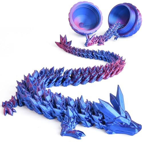OSDUE 3D-Gedruckter Drache (29cm) mit Drachenei, 3D Gedrucktes Drachenei Drache Spielzeug Bewegliche Gelenke Geheimnisvolle Artikuliertes Drachen im Ei für Erwachsene Kinder (Laserviolett)