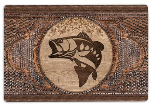 Fishing Door Mat Fishing Fisherman Sculpture Wood Pattern Welcome Non-Slip Mats Funny Doormat Bathroom Kitchen Front Porch Rugs Entrance 16 * 24in/40 * 60cm