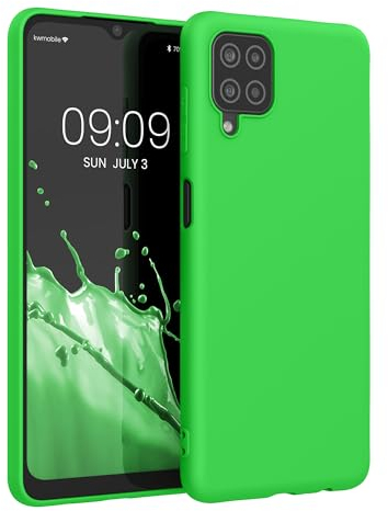 kwmobile Hülle kompatibel mit Samsung Galaxy A12 Hülle - weiches TPU Silikon Case - Cover geeignet für kabelloses Laden - Neon Grün
