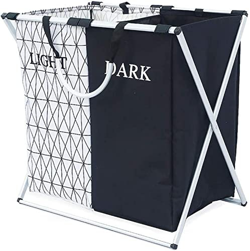 Zusammenklappbarer Wäschekorb mit zwei Fächern, großer Wäschesack mit Griff, multifunktional, für Arbeitszimmer, Schlafzimmer, 2 Zellen, Wäschekorb, Schmutzwäschebeutel