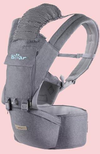 Bear Babytrage für Neugeborene ab Geburt, 6-in-1 Baby Carrier bis Kleinkind mit Hüftsitz (ergonomische M-Position) für 3-36 Monate/ 3-20 kg Baby, Verstellbare Größe für Verbesserte Lendenwirbelstütze