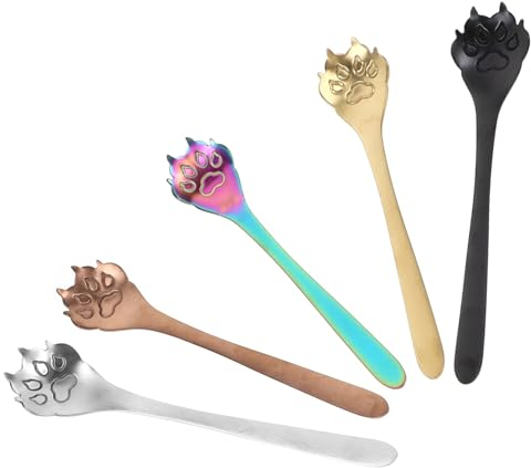 Alipis 15 Pièces Cuillère à Dessert Chic Inoxydable Petite Cuillère à Mélanger Cuillère à Griffes De Chat Cuillère à Nourriture Pour Chat Cuillère à Café Créative Thé Positionner Élégant