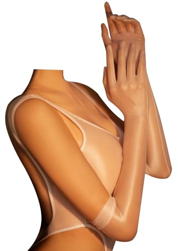 Fldy Damen Lang Handschuhe Glänzende Nylon Handschuhe Transparent Glatte Seidig-Glanz Armelstulpen Für Oper Hochzeit Brautparty Abschlussball Weiß_A M
