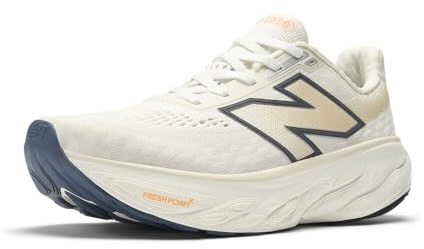 New Balance Womens Fresh Foam X 1080 V14 Running Shoe, Sea Salt/Vintage Indigo/Hot Mango, 8
