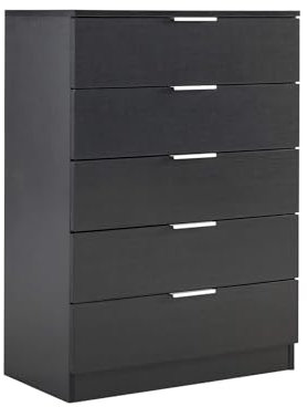 Home Source Bedroom Chest of Drawers Clothing Storage Cabinet, 5 Drawers, Black
