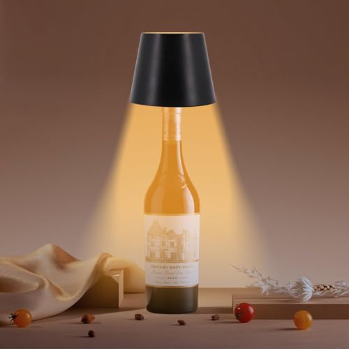 UoQo Wireless Bottle Lamp, LED Pridola Bottle Lamps, 3Colors Adjustable Wireless Lamp, USB Rechargeable Touch Light for Bar Restaurant Bedroom Terrace Camping (Black)