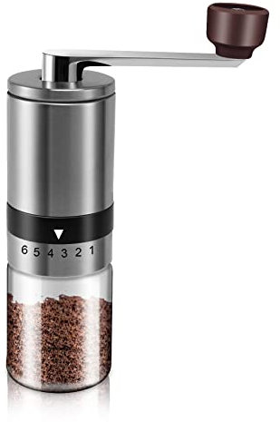 iFutniew Manuelle Kaffeemühle - Handkaffeemühle mit Keramikgraten 6 einstellbare Einstellungen - Tragbare Handkurbel (gerade)