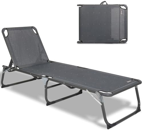 Homecall Sonnenliege Klappbar Gartenliege, 5-Fach verstellbare Rückenlehne, Strandliege, Tragbarer Liegestuhl Bis 150 kg für Garten, Balkon (Grau, kein Kissen, kein Dach)