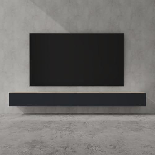doporro Meuble TV Bas 300x40,2x30cm Armoire TV Marron Clair + Gris Noir Mat Table de Télévision Salon avec Portes Meuble TV Suspendu MBTV02