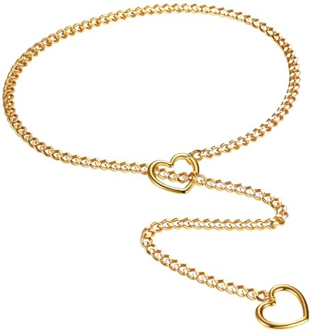 Flongo Choker Lariat Halskette für Damen: Gold Silber Schwarz Edelstahl Lock Herzkette Kubanische Kette Panzerkette mit Herz Anhänger Punk Sexy Lange Schlupfkette Y Tropfen Halskette verstellbar